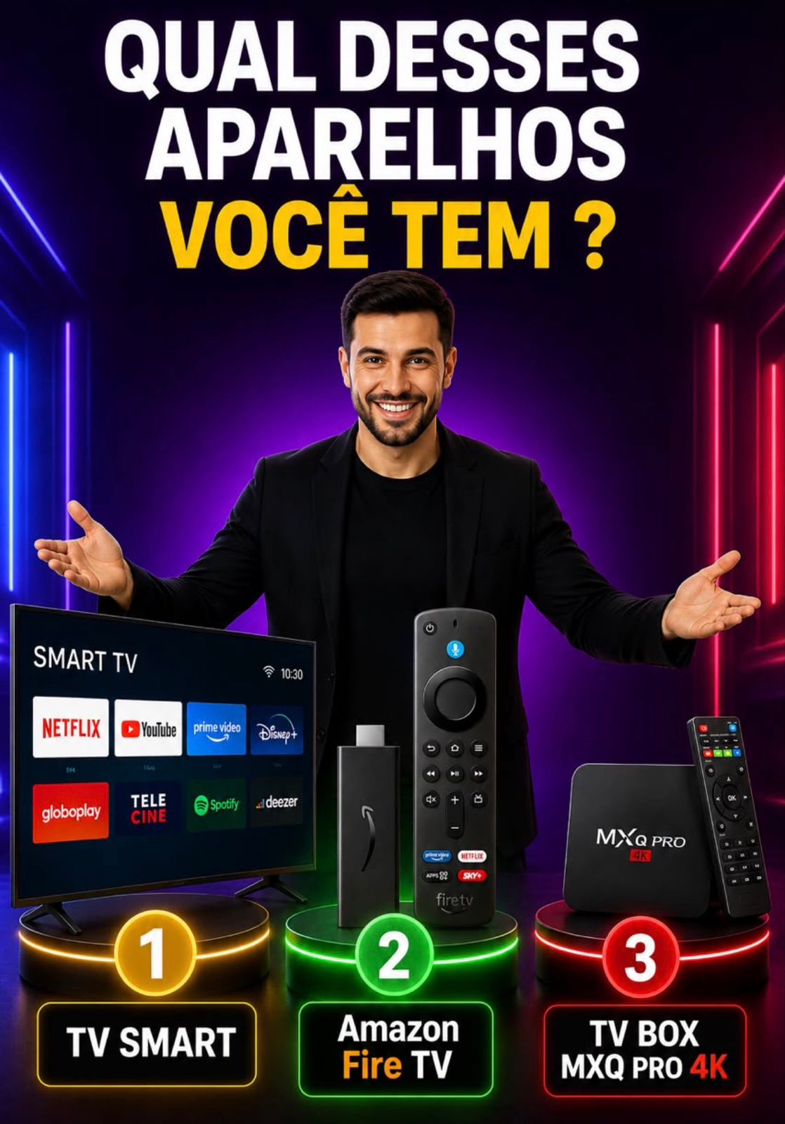 Aparelhos: Smart TV, Amazon Fire TV e TV Box MXQ Pro 4K